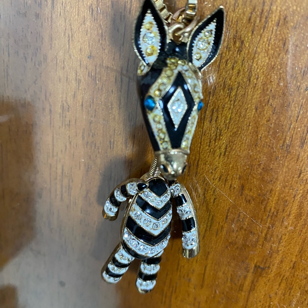 Gold and Black Zebra Pendant Necklace